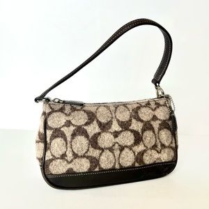 SOLD-Vintage Coach Y2K Mini Micro Brown Signature Fuzzy Leather Purse 7720